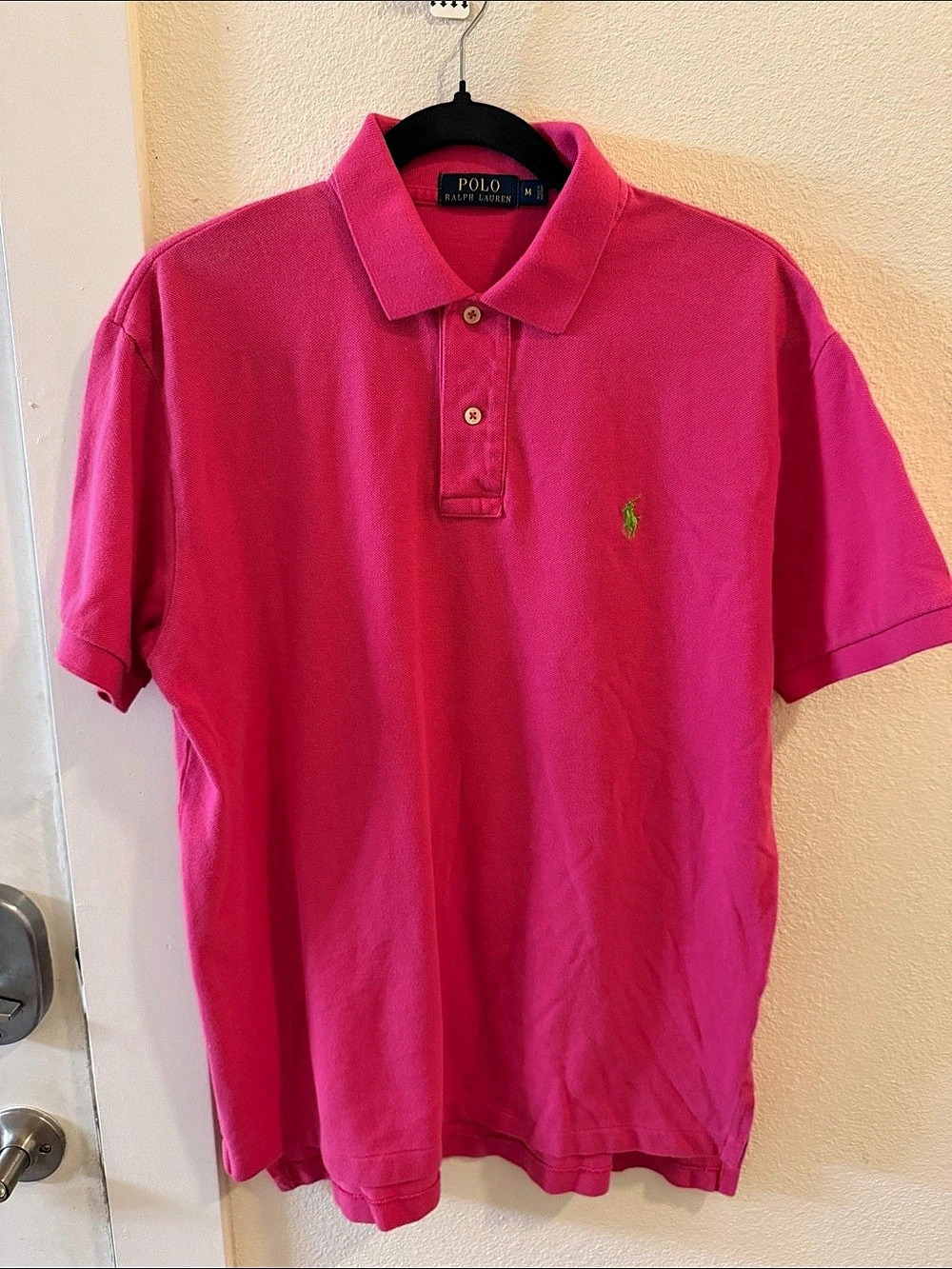Polo Ralph Lauren Men’s M Hot Pink Polo Shirt Green Pony Cotton